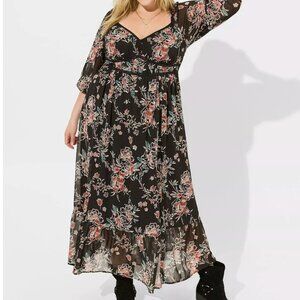 Torrid Maxi Chiffon Shirred Bodice A-Line Dress NWT